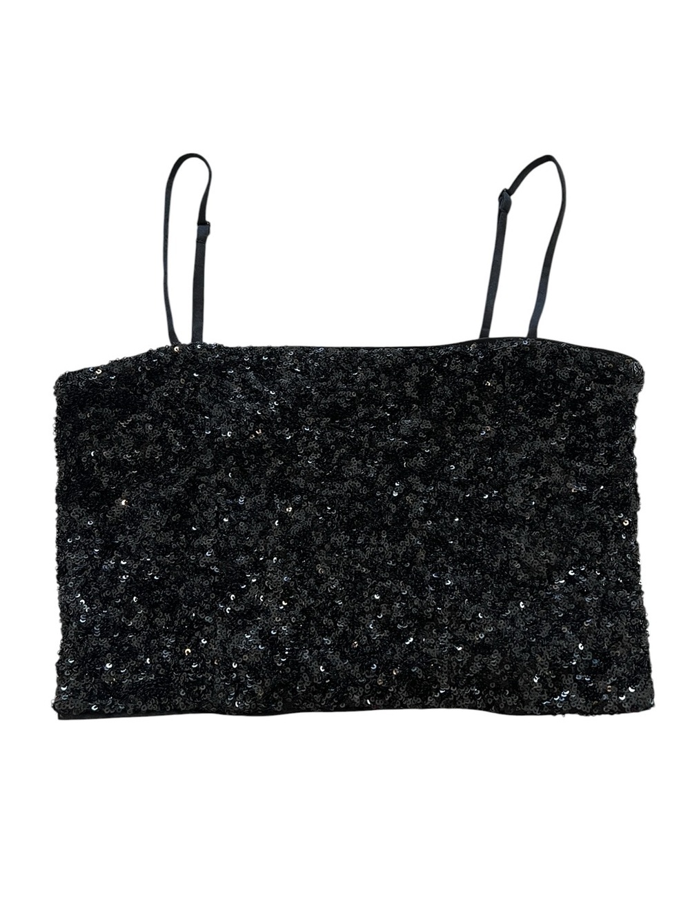 Express Black Sequin Spaghetti Strap Party Glam Bratz Rockstar Crop Top- S